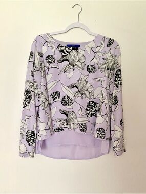 Apt. 9 Lavender and Black Floral Long-Sleeve Blouse